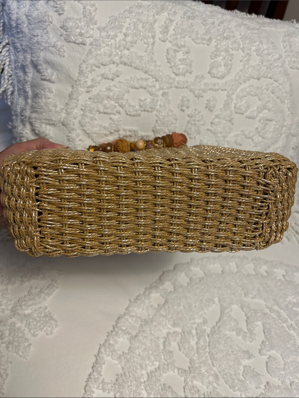 New Cappelli Woven Straw Tote with Beaded Handle - Picture 4 of 4